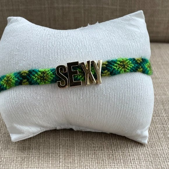 Dallas and Carlos Bracelet Handwoven AMICI Green Wristband SEXY Gold Tone Letter - Picture 6 of 11
